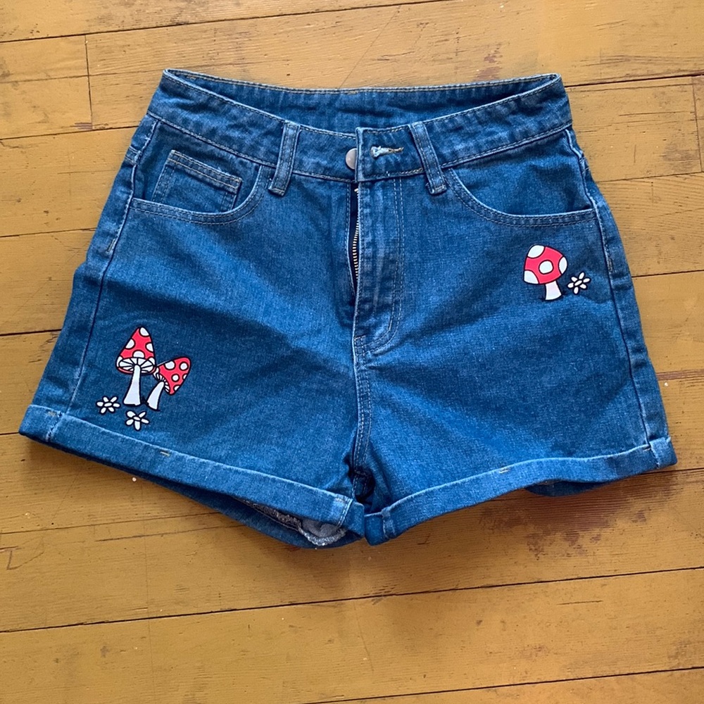 adorable mushroom jean shorts